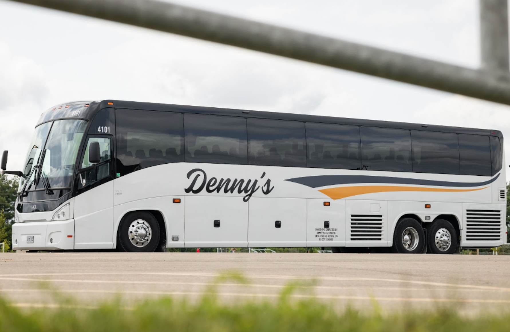 Denny's Bus Lines charter bus ready for safe passenger transportation in Ontario