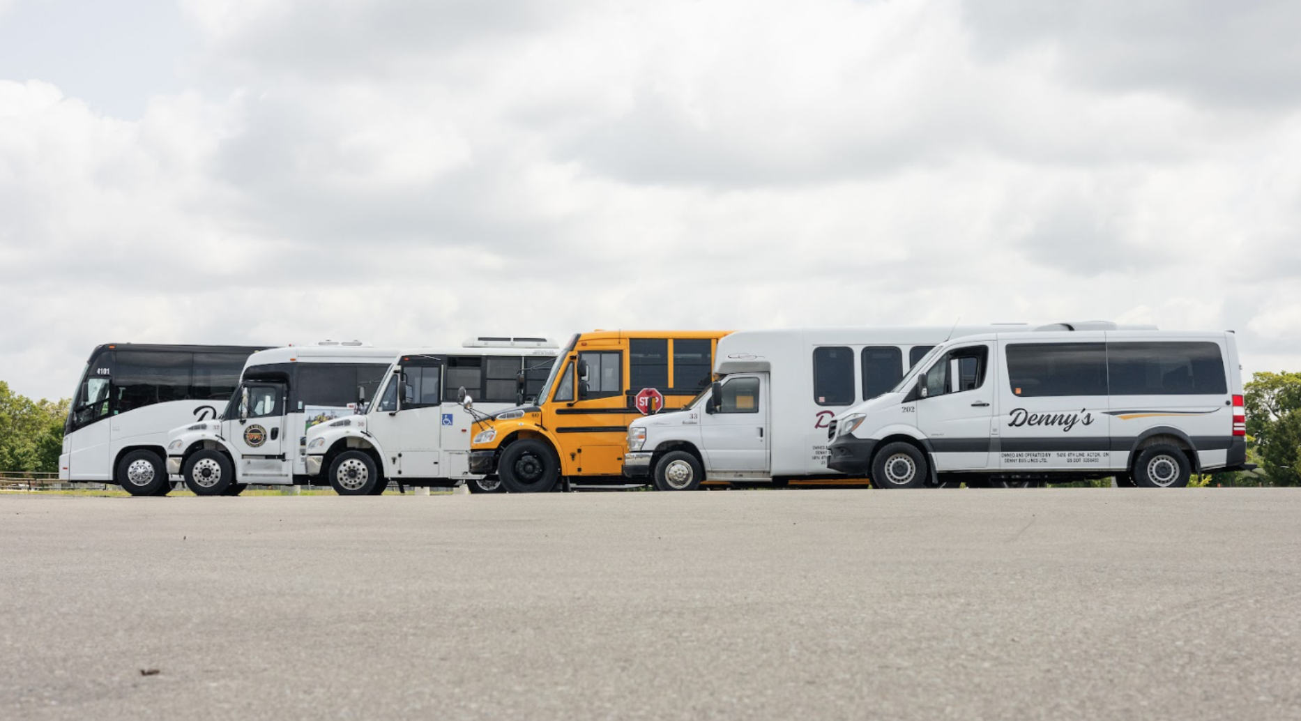 Denny’s Bus Lines’ fleet of vehicles available for transportation to and from airports in Southwestern Ontario