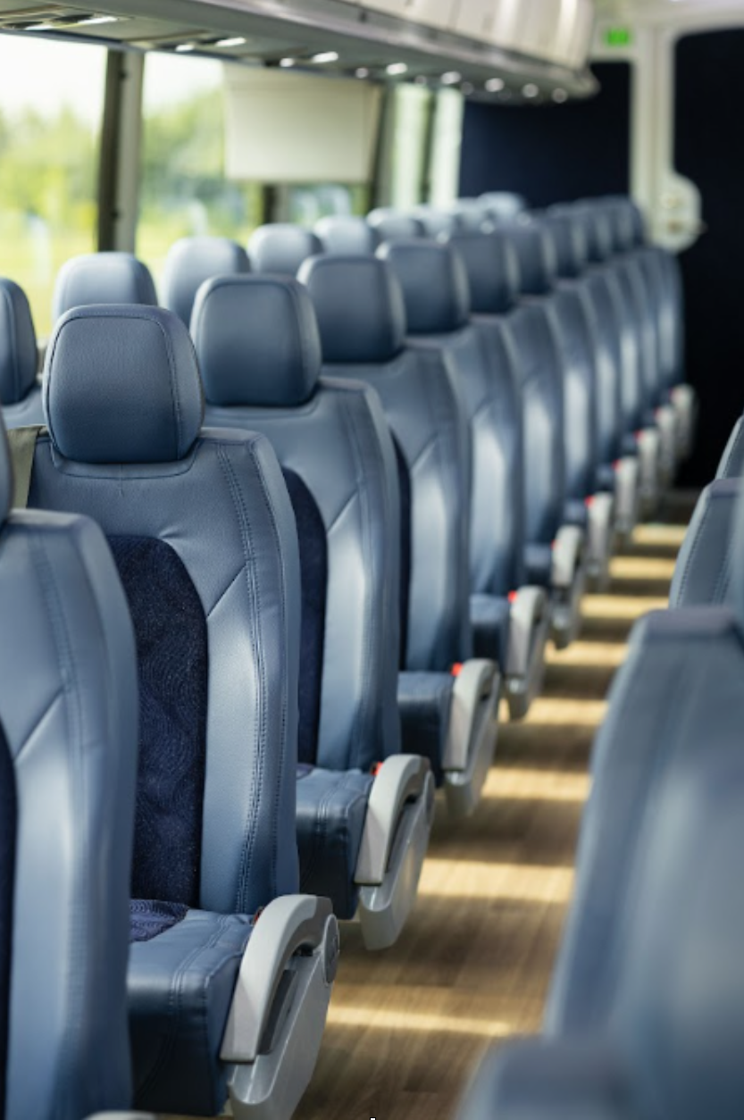 Seats on a charter bus from Denny's Bus Lines for Festival Travel in Ontario